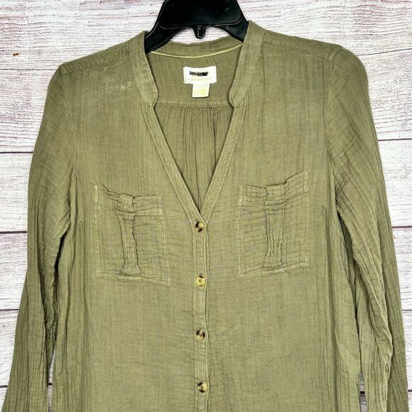 Maeve By Anthropologie Katie Green Cotton Gauze Button Down Shirt Dress Size 0 - Picture 12 of 12